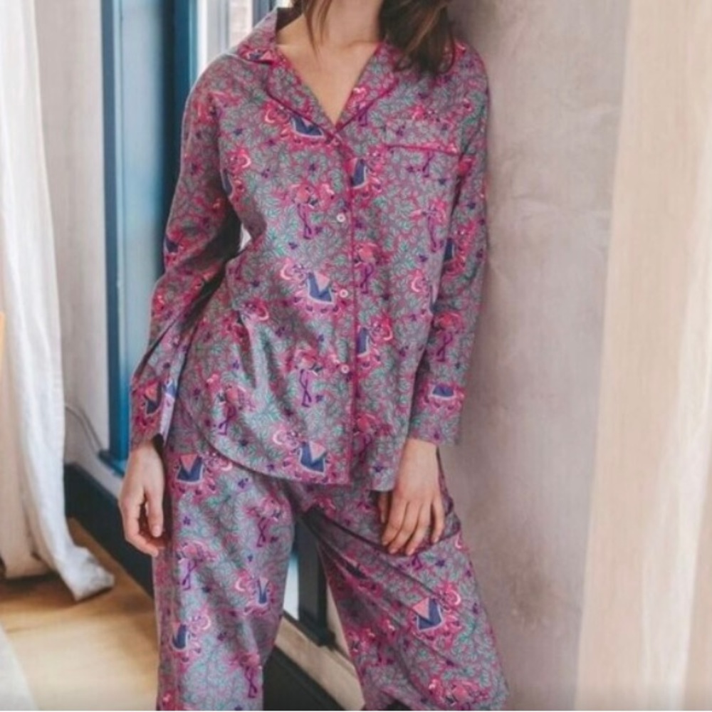 NWT PRINTFRESH Flamenco Fuchsia Elephant 2 piece pajama Set Sz M Whimsical